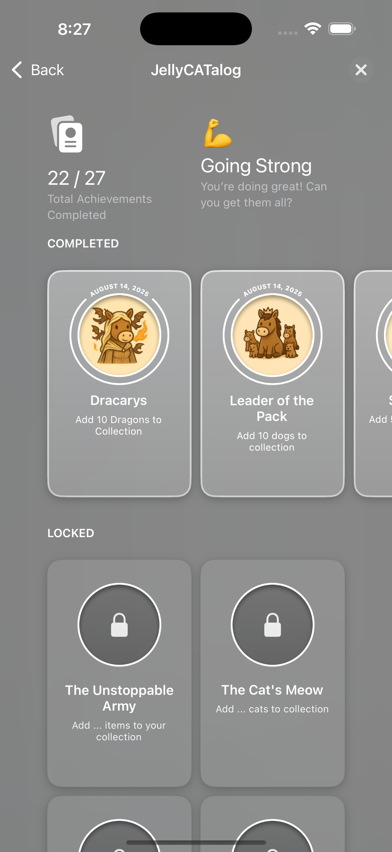 App Game Center achievements screen