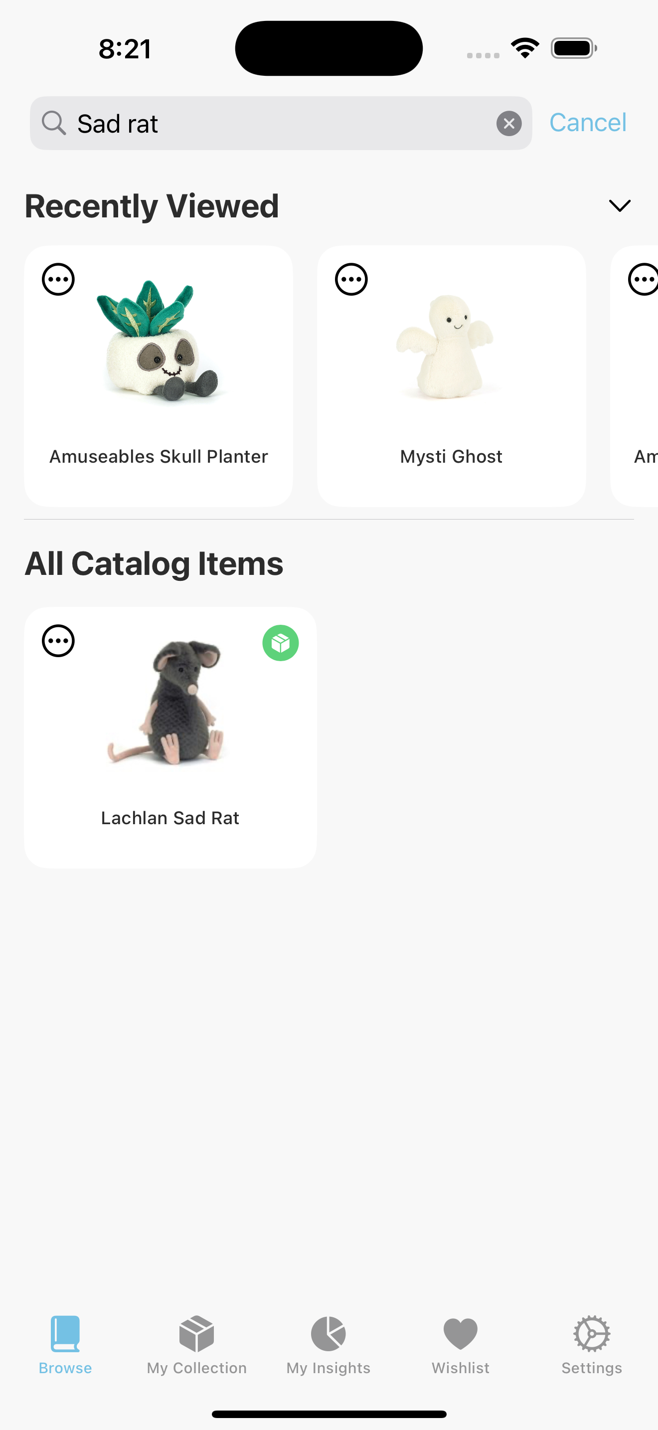 App showing text search results